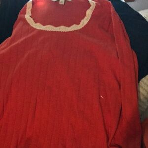 Red Long Sleeve Top with White Trim